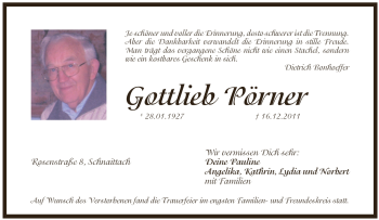 Traueranzeige von Gottlieb Pörner von Pegnitz-Zeitung